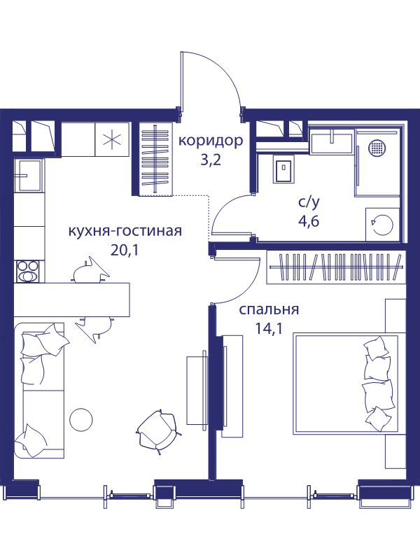 2 ккв (Евро) 42 м²