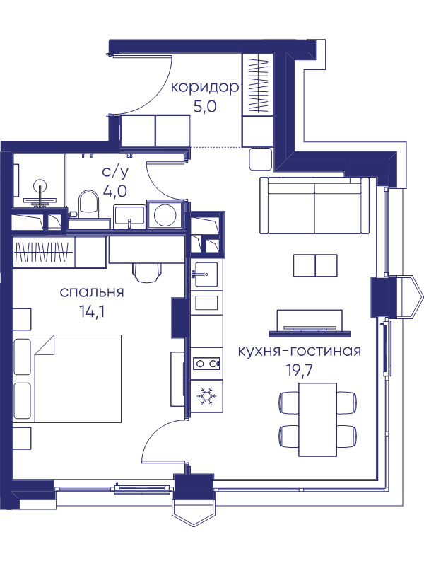 2 ккв (Евро) 42,9 м²