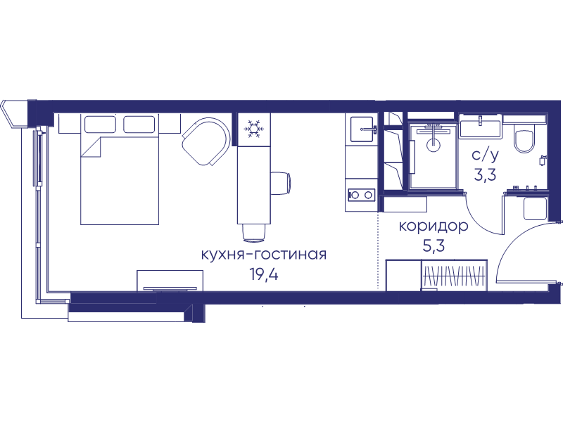 Студия 28 м²