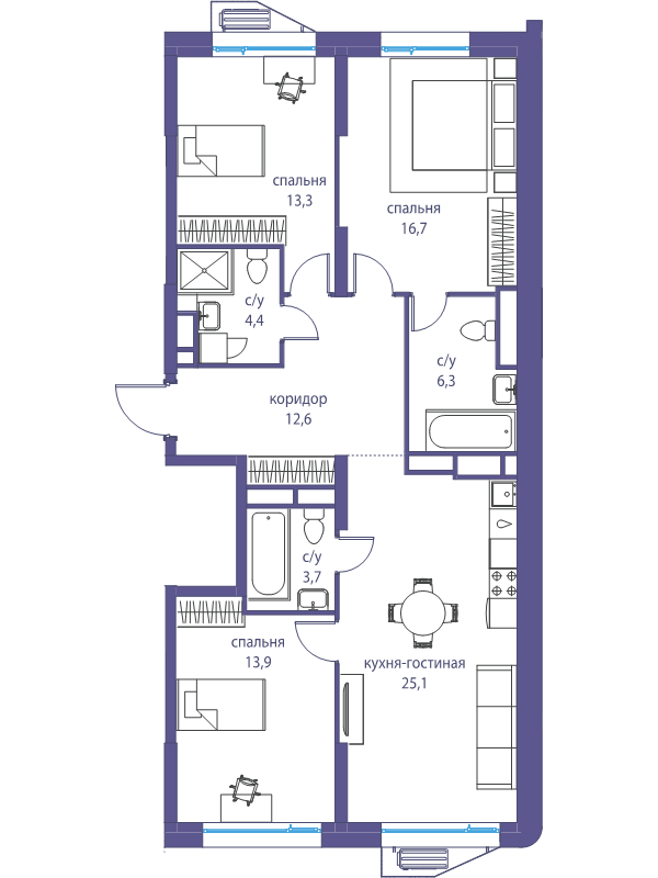4 ккв (Евро) 96 м²
