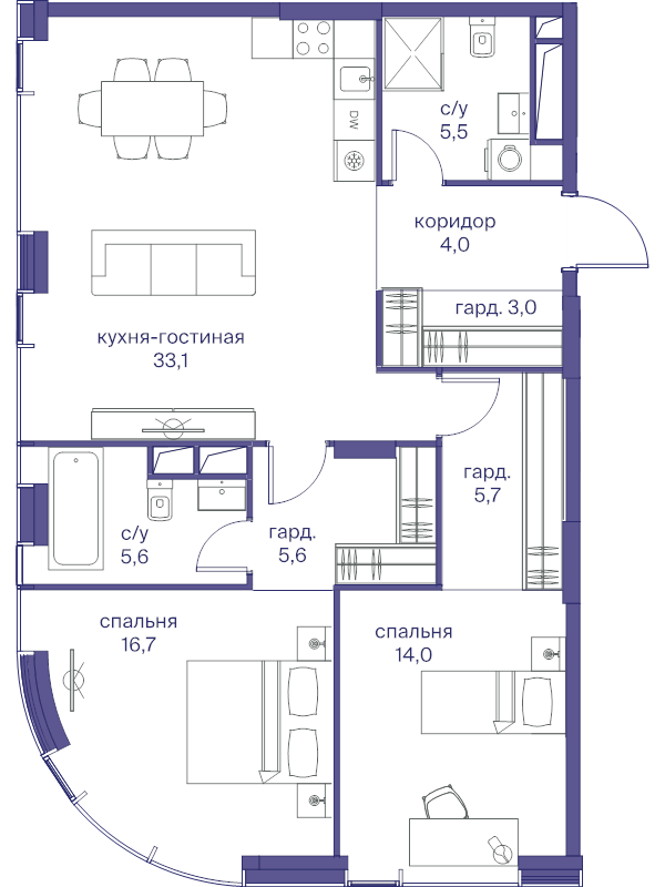 3 ккв (Евро) 93,2 м²