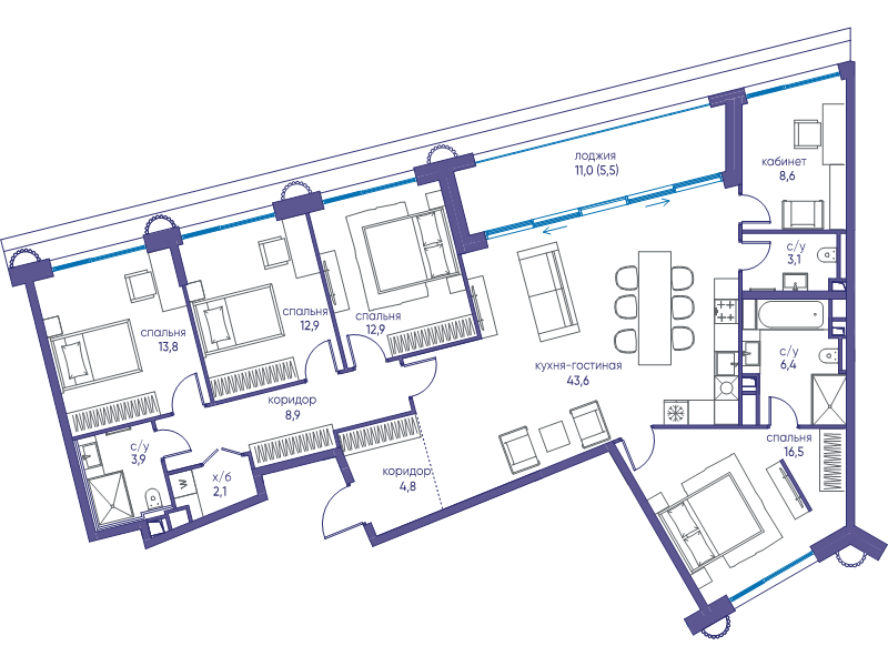 6 ккв (Евро) 142 м²