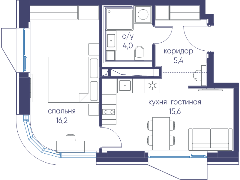 2 ккв (Евро) 41,2 м²