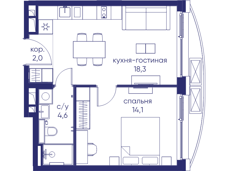 2 ккв (Евро) 39 м²