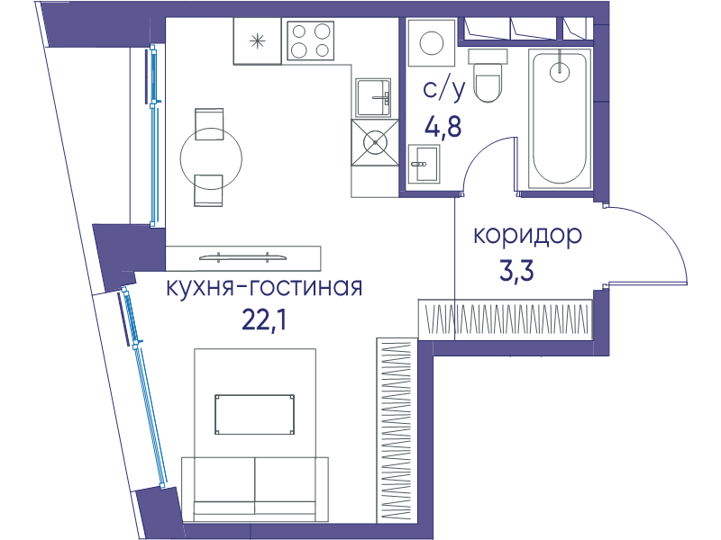 Студия 30,3 м²