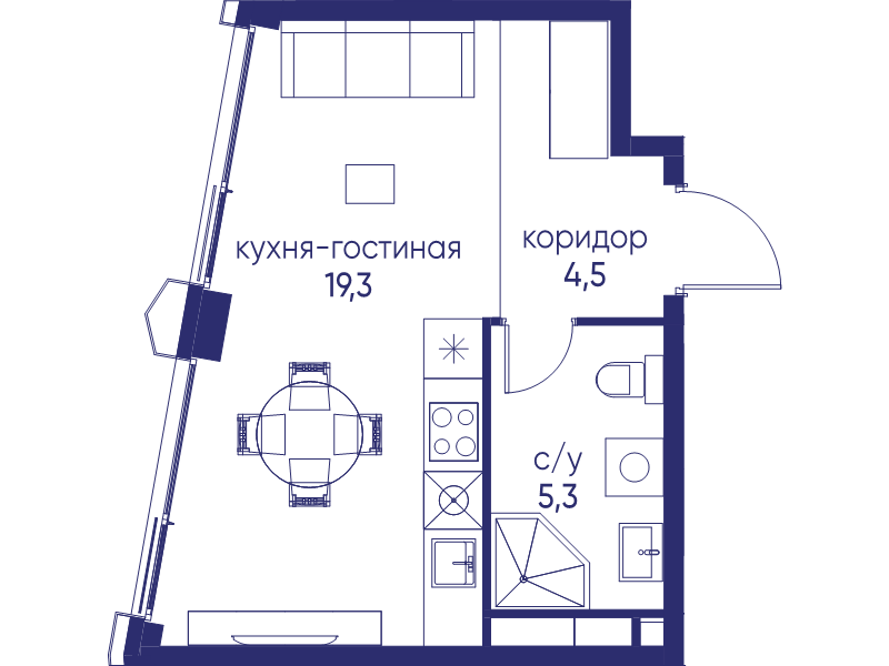 Студия 29,1 м²
