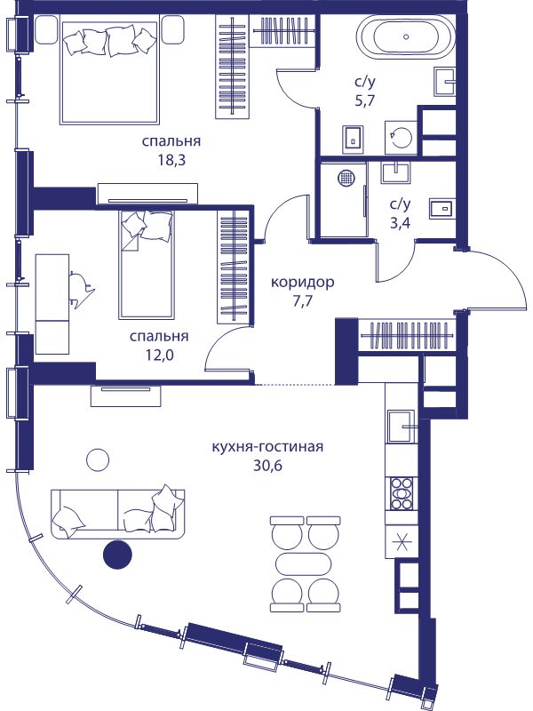 3 ккв (Евро) 77,7 м²