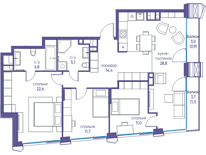 4 ккв (Евро) 101,4 м²