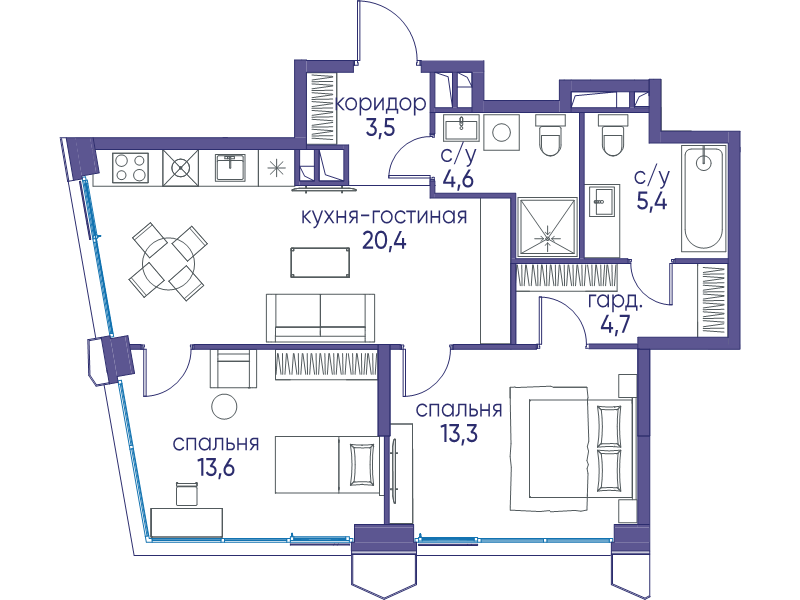 3 ккв (Евро) 65,5 м²