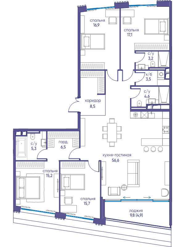 5 ккв (Евро) 158 м²