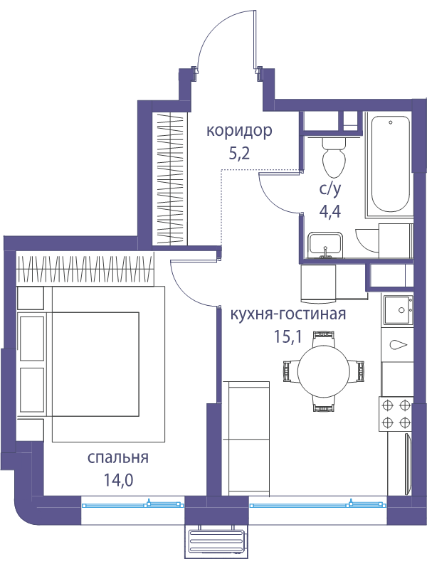 2 ккв (Евро) 38,7 м²