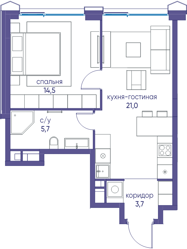2 ккв (Евро) 44,9 м²
