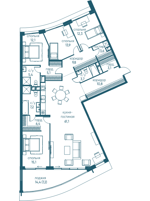 5 ккв (Евро) 176,8 м²