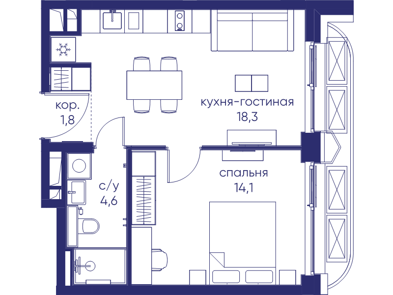2 ккв (Евро) 38,8 м²