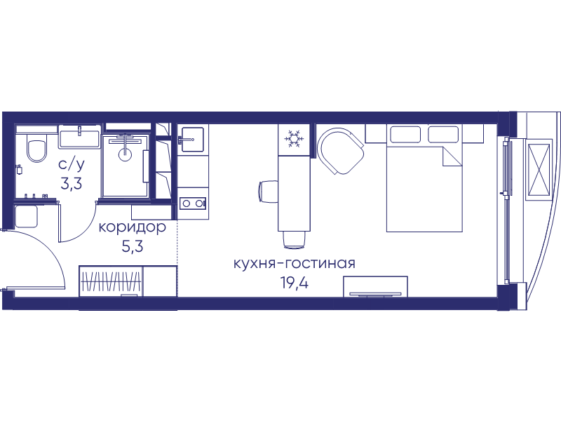 Студия 28 м²