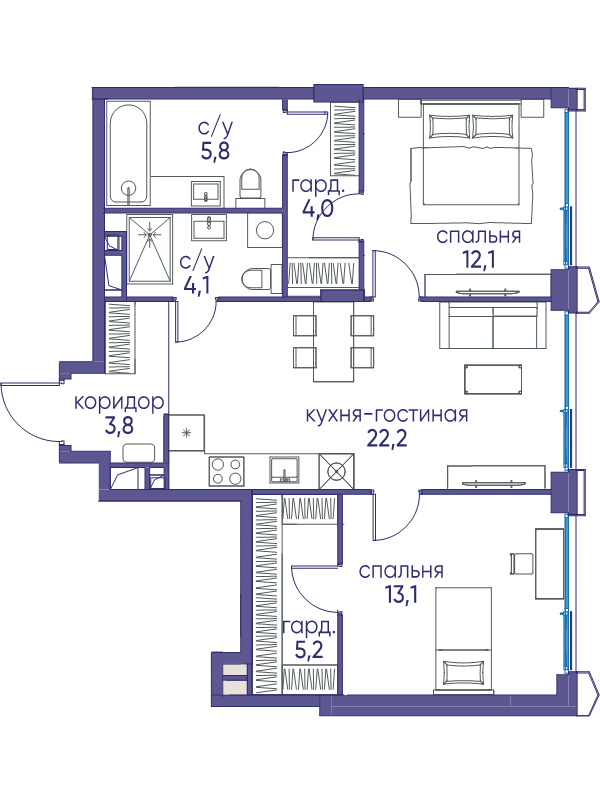 3 ккв (Евро) 70,3 м²