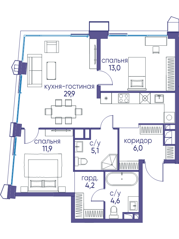 3 ккв (Евро) 74,7 м²