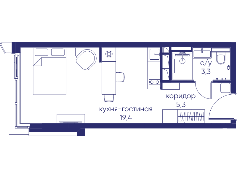 Студия 28 м²