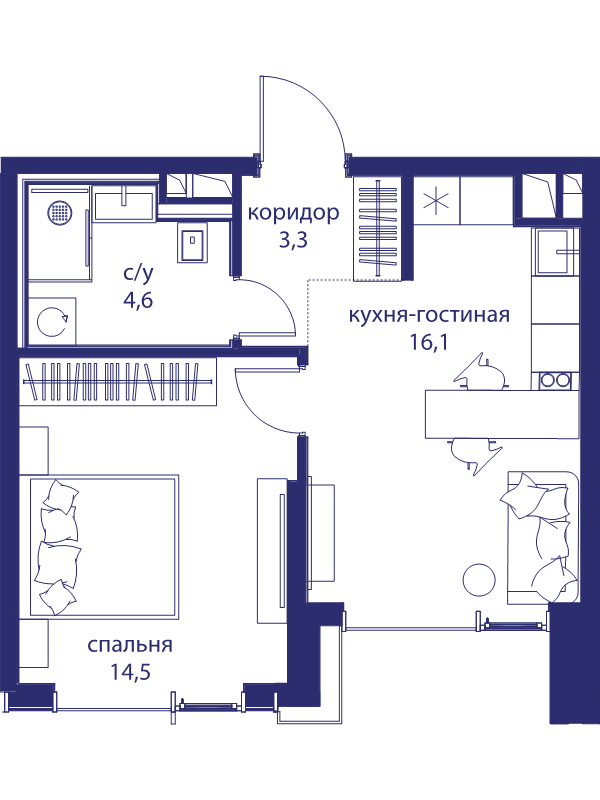 2 ккв (Евро) 39 м²