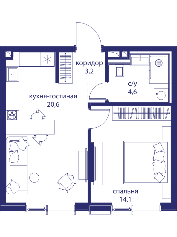 2 ккв (Евро) 42,5 м²