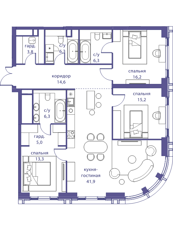 4 ккв (Евро) 128,9 м²