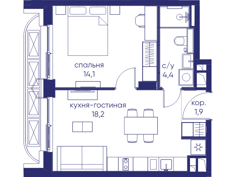 2 ккв (Евро) 38,6 м²