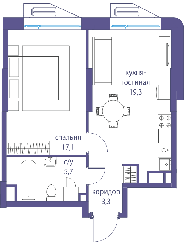 2 ккв (Евро) 45,4 м²