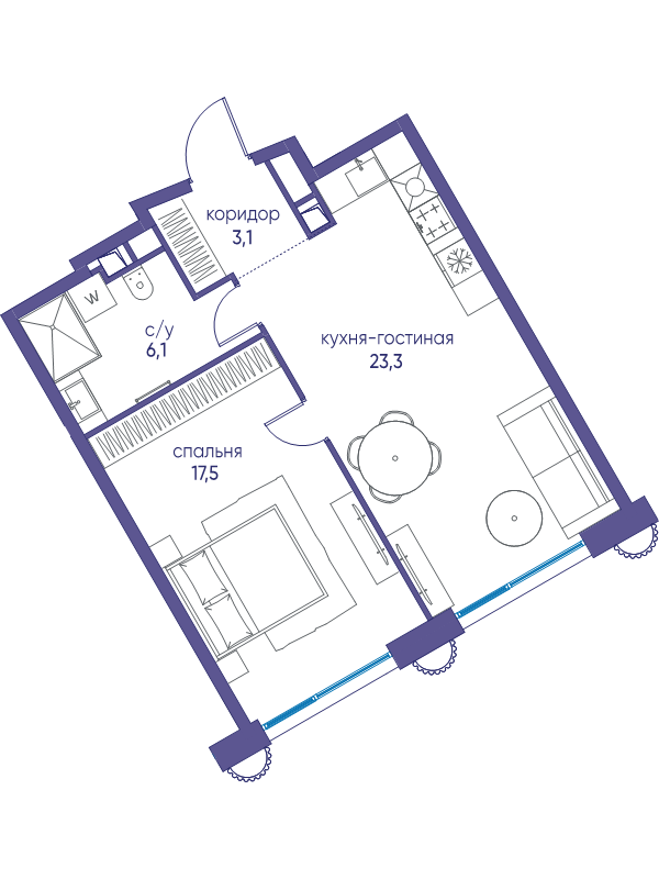 2 ккв (Евро) 50 м²