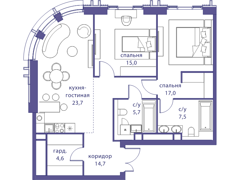 3 ккв (Евро) 87,8 м²