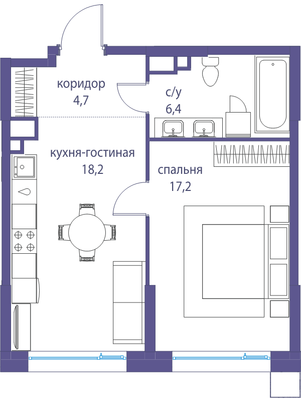 2 ккв (Евро) 46,5 м²