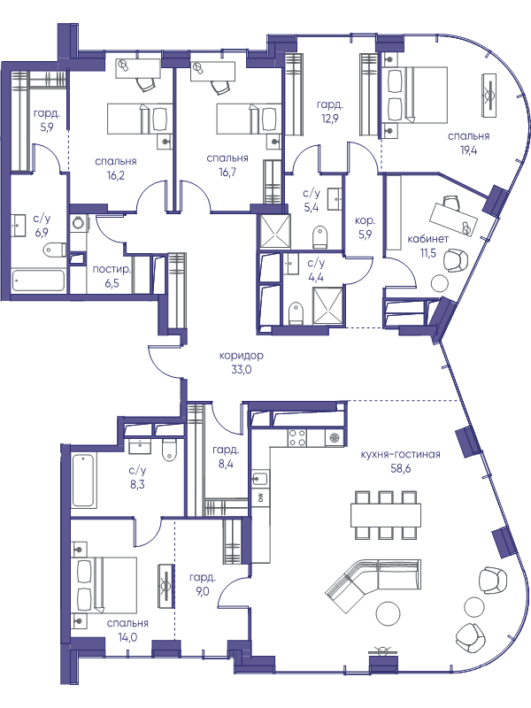 5 ккв (Евро) 243 м²