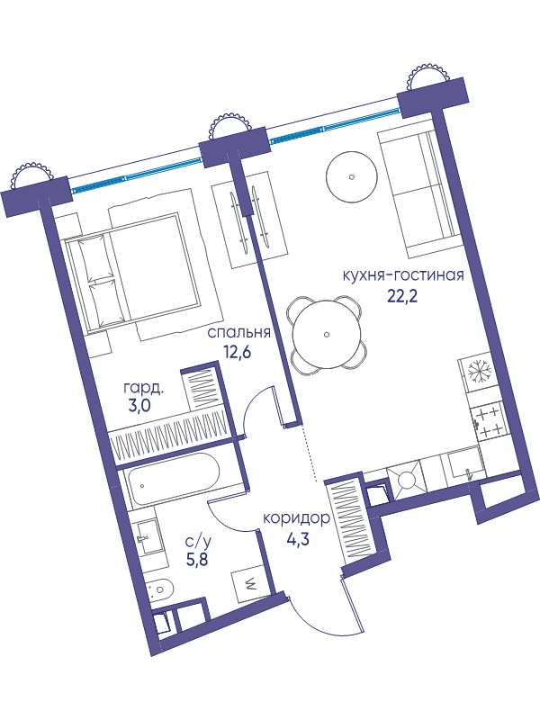 2 ккв (Евро) 47,9 м²