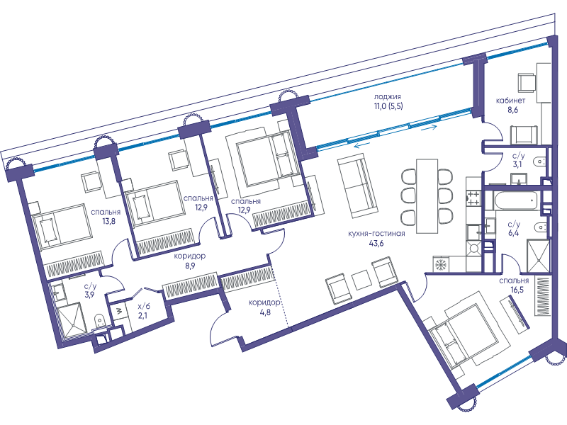 6 ккв (Евро) 142 м²