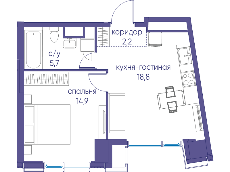 2 ккв (Евро) 41,6 м²