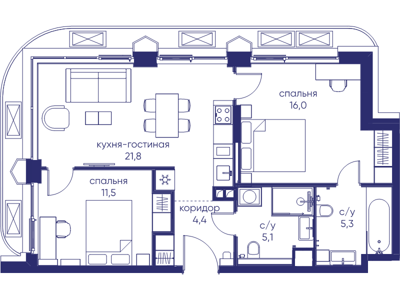3 ккв (Евро) 64,1 м²