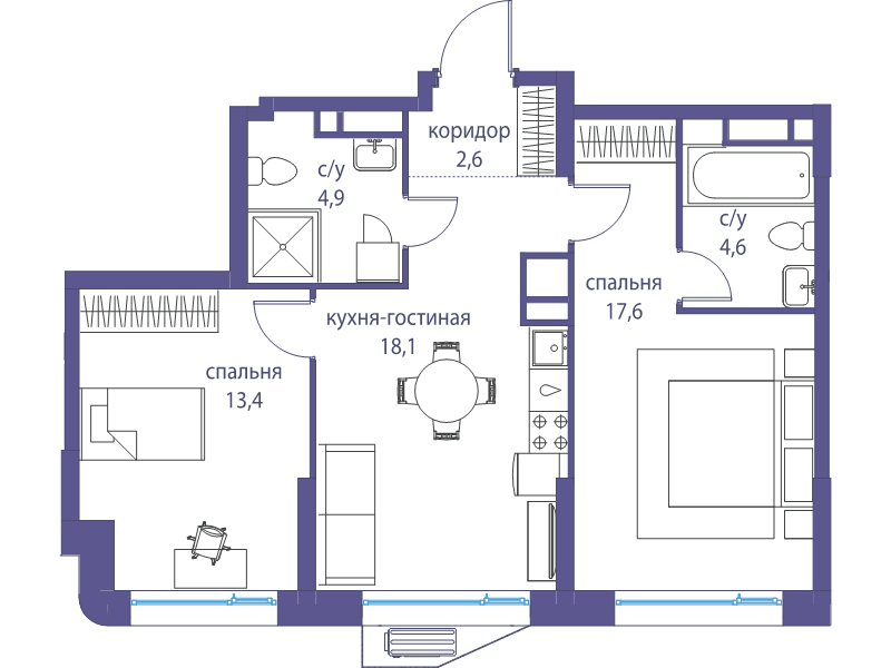 3 ккв (Евро) 61,2 м²