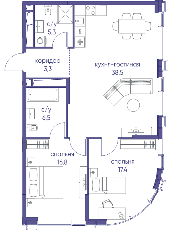 3 ккв (Евро) 87,8 м²