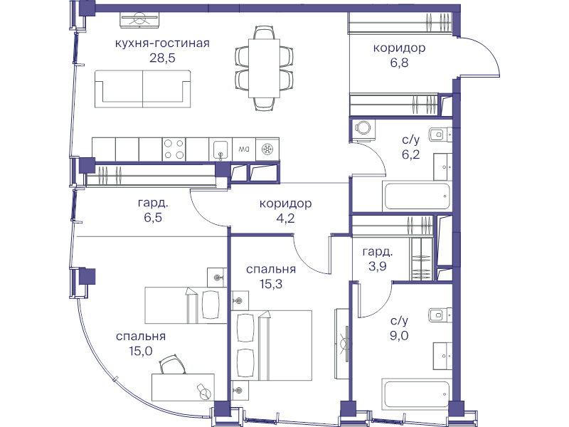 2 ккв (Евро) 55 м²