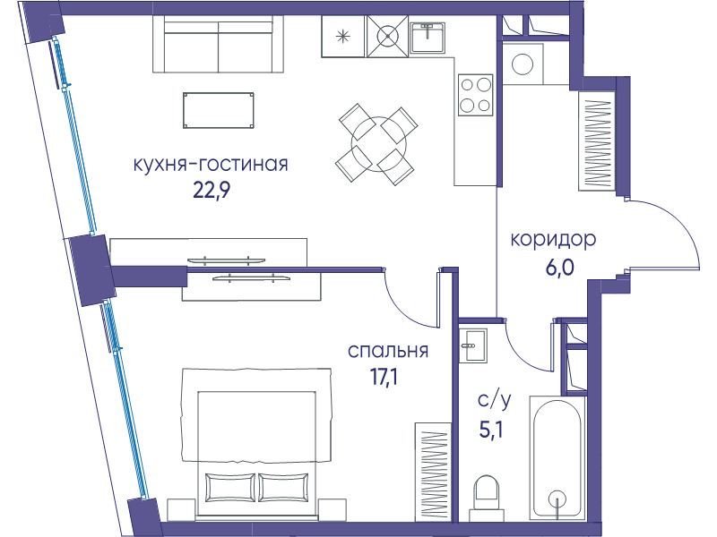 2 ккв (Евро) 51,1 м²
