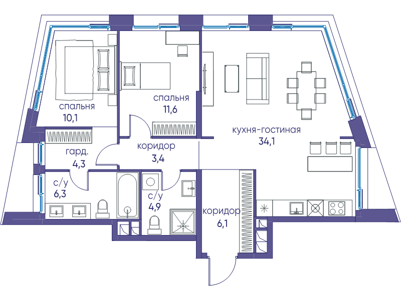 3 ккв (Евро) 80,8 м²