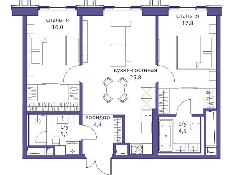 3 ккв (Евро) 73,6 м²