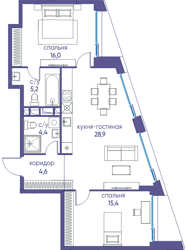 3 ккв (Евро) 74,5 м²