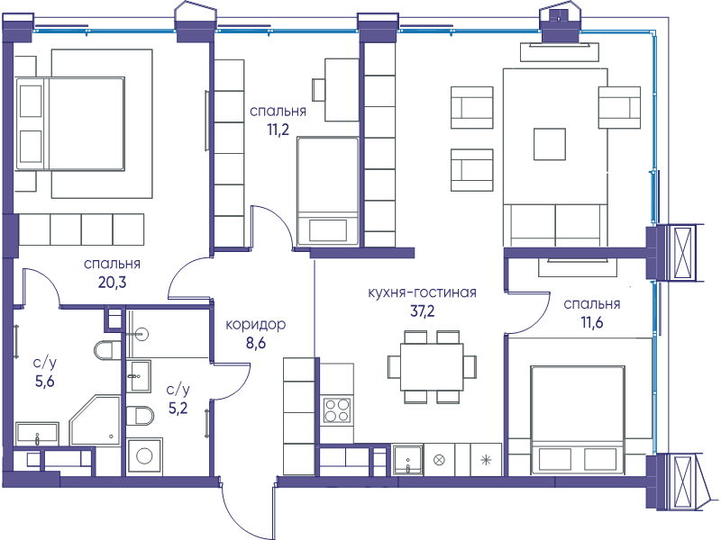 4 ккв (Евро) 99,7 м²