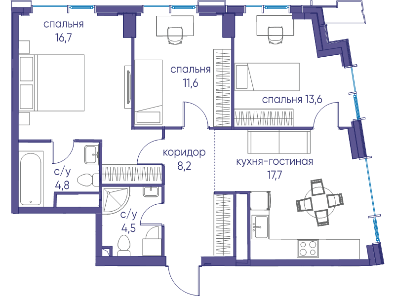 4 ккв (Евро) 77,1 м²