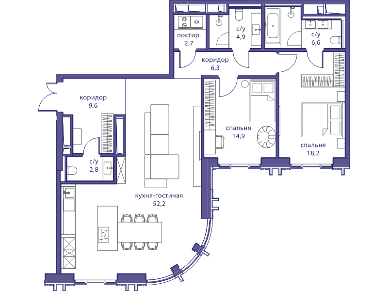 3 ккв (Евро) 118,2 м²