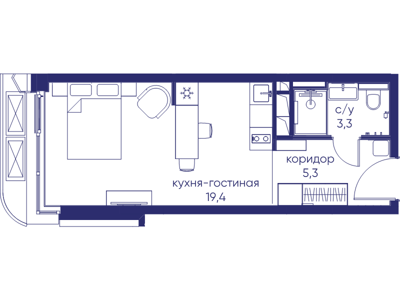Студия 28 м²
