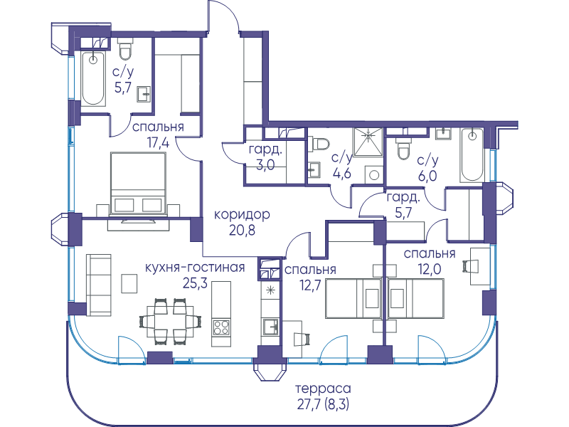 4 ккв (Евро) 121,5 м²