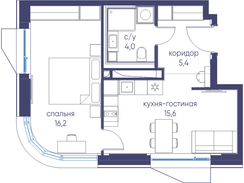 2 ккв (Евро) 41,2 м²