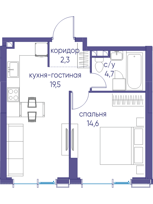 2 ккв (Евро) 41,1 м²