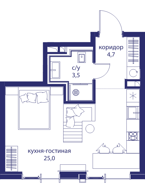 Студия 33,2 м²